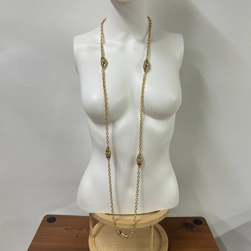 Vintage Gold Filigree Station Long Chain Necklace OS Gold Regencycore Elegant